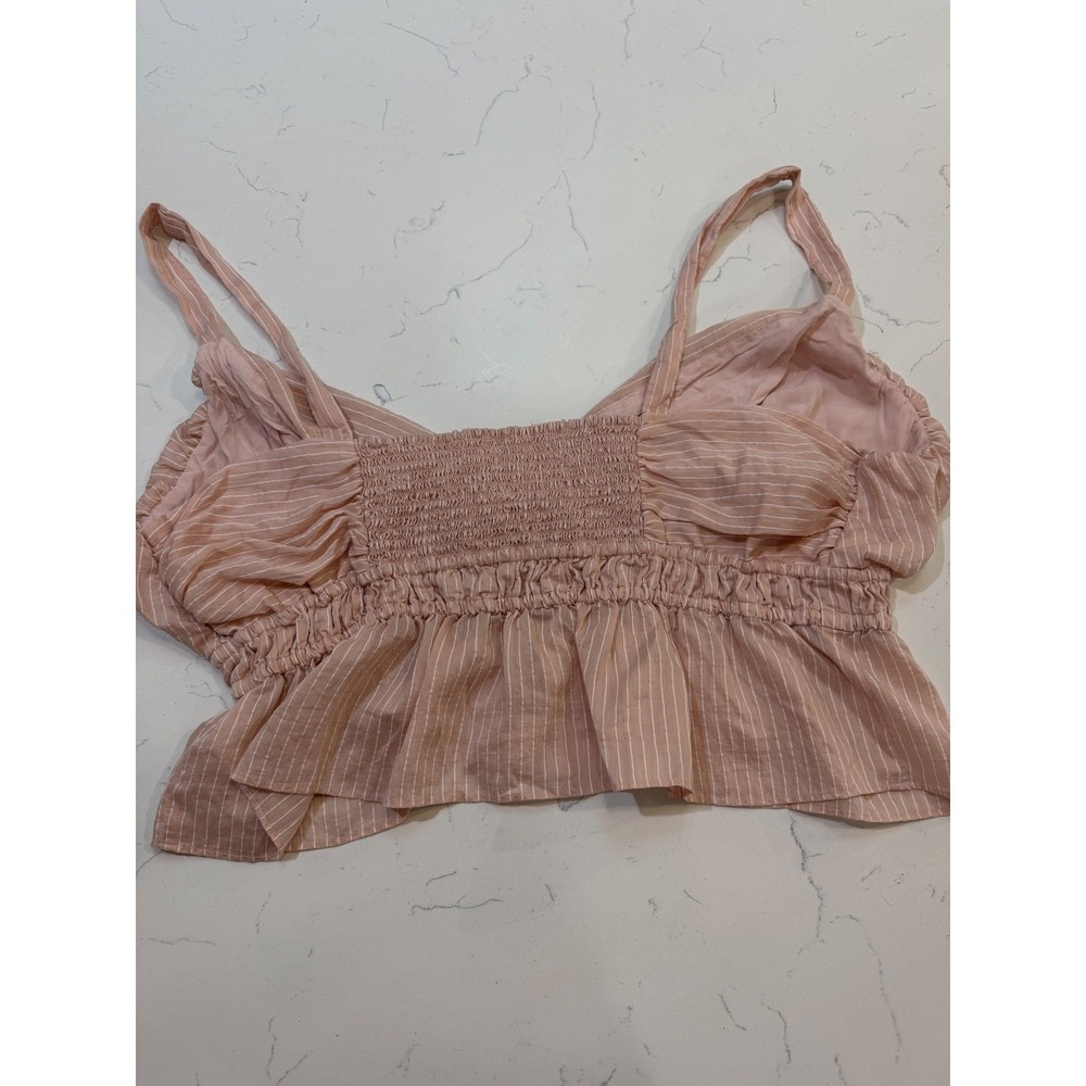 Maeve Anthropologie Pink Pinstripe Smocked Peplum Crop Top 3X Plus Size Lined - Picture 2 of 7